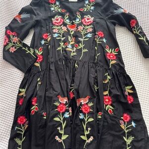 Zara Floral Embroidered Women’s Black Dress